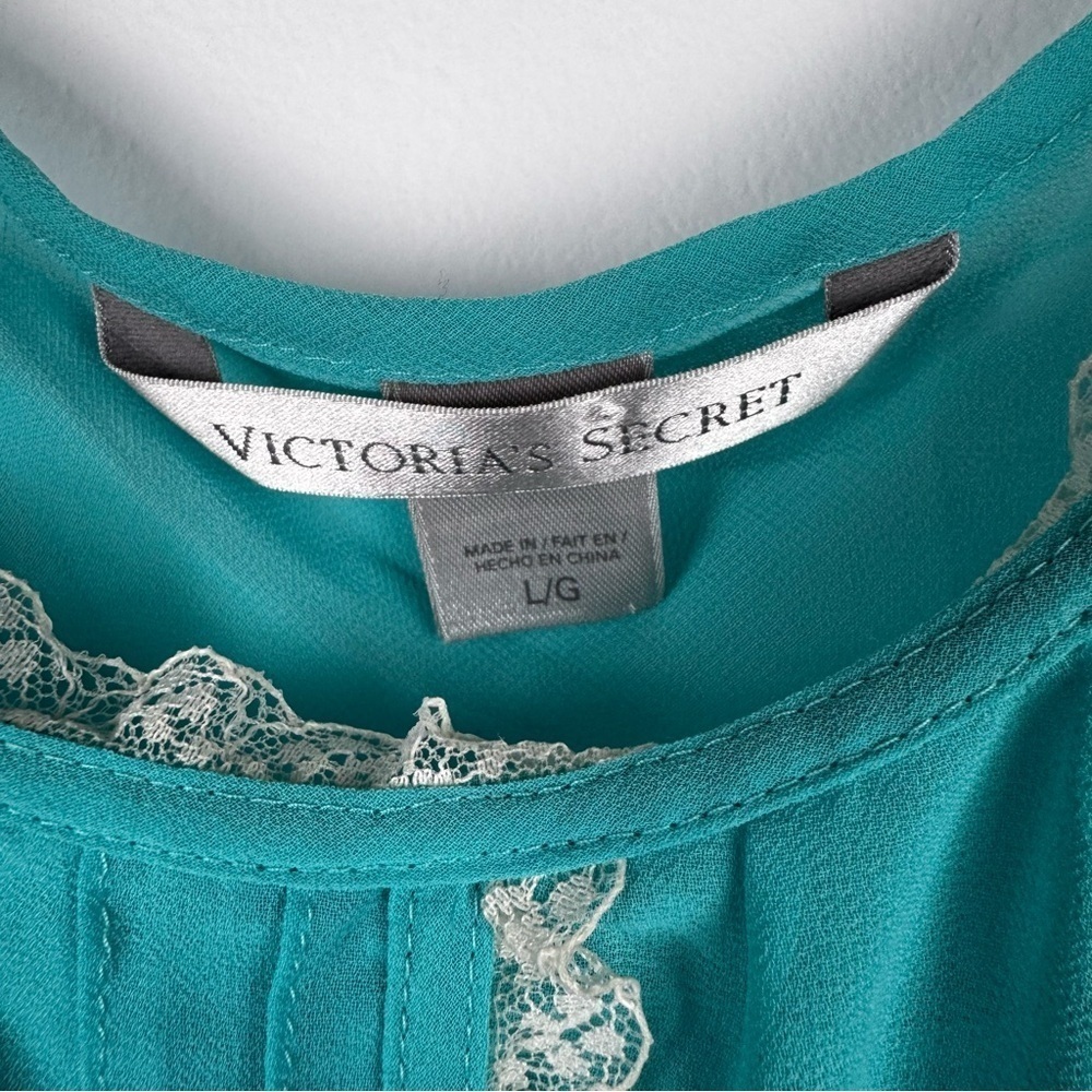 Victoria's Secret Sheer Turquoise Lace Trim Babydoll Chemise, Size Large - Picture 2 of 10